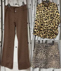 レオパード（ヒョウ柄）シャツ、スカートL + H&M（エイチ・アンド・エム）ブラウン なみなみ柄 ズボンL まとめ
