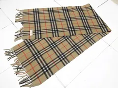 MB008：BURBERRYS（バーバリー）カシミアマフラー/ベージュチェック/虫食い有