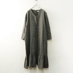 フォグリネンワーク fog linen work リトアニアリネン Vネック ワンピース ｜グレー  トップス 長袖 ギャザー【2400014803747】