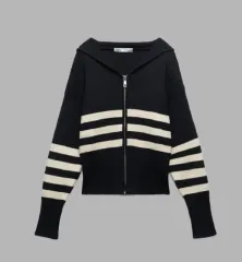 ザラ ストライプ ジップアップ ニット カーディガン