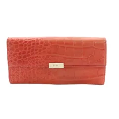 フルラ FURLA 長財布 二つ折り 小銭入れ クロコ型押し 赤 /MI