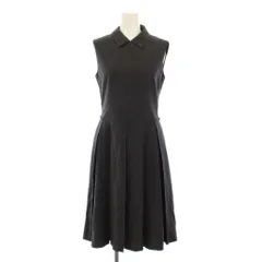 フォクシーニューヨーク FOXEY NEW YORK フレアワンピース プリーツ ひざ丈 ノースリーブ レギュラーカラー ワンカラー ウール混 38 グレー /BB