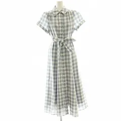 スウィングル Swingle パールボタンギンガムシャツワンピース M 青 ブルー 白 ホワイト ロング丈 /AG ■OS