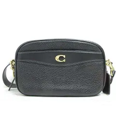 コーチ COACH CC386 本革 レザー 2WAY ショルダー バッグ ポーチ 黒 ブラック 裏地付き