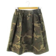 B&Y ユナイテッドアローズ BEAUTY&YOUTH ビューティー&ユース スカート ギャザー フレア ひざ丈 コットン ハリ感 ストレッチ ミリタリー カモフラ 迷彩柄 茶 ブラウン /CK14