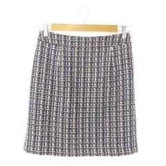 ナチュラルビューティーベーシック NATURAL BEAUTY BASIC スカート ツイード タイト ミニ ストレッチ ウール混 チェック ラメ S 紺 ネイビー /AO12