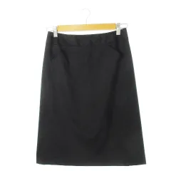 ナチュラルビューティー NATURAL BEAUTY スカート タイト 台形 ひざ丈 ウール ストレッチ 切替 ステッチ ストライプ 通勤 ビジネス 38 黒 ブラック /CK11