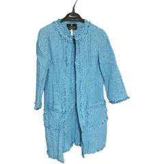 LANVIN ランバンコレクション ツイード ロングコート ロングジャケット 水色 ライトブルー レディース38【Z1753】
