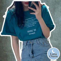 レディース グリーン Tシャツ ルーズフィット オーバーサイズ ワンサイズ 半袖 丸首 英字 ロゴ シンプル