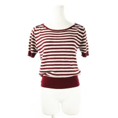 トランテアン ソン ドゥ モード 31 Sons de mode カットソー ニットソー ラウンドネック 半袖 ウール混 切替 レース 透け感 ボーダー 36 赤 ボルドー /CK17