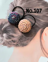 107 マーブルのニットくるみボタンヘアゴム大サイズ2個セット