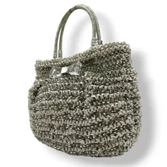 美品 アンテプリマ ANTEPRIMA ワイヤーバッグ ハンドバッグ リボンモチーフ 編み込み シルバー グレー ナイロン キラキラ ロゴプレート パーティー 結婚式 二次会 フォーマル カジュアル 軽量 レディース 鞄 カバン お出かけ s96