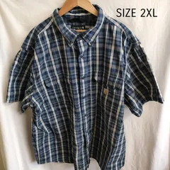 【2XL】海外古着　carhartt 半袖　シャツ　青系　チェック　ゆったり