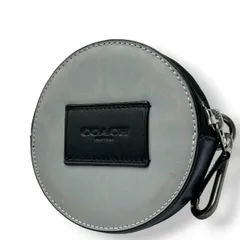 【美品】コーチ COACH 丸型 コインケース 小銭入れ 小物入れ ポーチ カラビナ付き シグネチャー PVC ナイロン グレー ブラック 黒 シルバー金具 メンズ レディース ユニセックス 91226 L1944 軽量 コンパクト s3