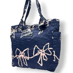 【良品】マークバイマークジェイコブス トートバッグ 肩掛け ワンショルダー ナイロン キルティング リボン柄 総柄 ネイビー ピンク 軽量 A4収納可 大容量 マザーズバッグ ジム STANDARD SUPPLY s8