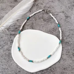 【最終値下げ】ホワイト×ターコイズネックレス（シルバー） 40cm（アジャスター＋5cm）