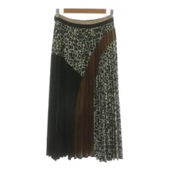 ブージュルード Bou Jeloud プリーツスカート フレア ロング ベロア切替 ヒョウ柄 レオパード アニマル柄 ラメ 38 ブラック ブラウン 694043 /NQ