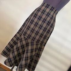 【U-2】 COLZA レディース　スカート　マーメイドスカート　チェック柄　フレアスカート　美品　タグ付き　LLサイズ　ネイビー色　柄物