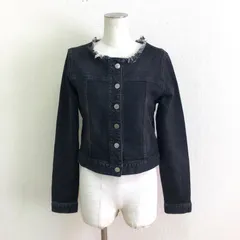 RESEXXY フリンジノーカラーデニムジャケット ストレッチデニム ショート丈 コンパクトシルエット ブラック  FREE