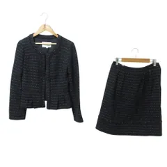 美品 NATURAL BEAUTY ナチュラルビューティー ツイードジャケット スカート フォーマル セットアップ スーツ 38 ネイビー レディース 古着 中古 USED