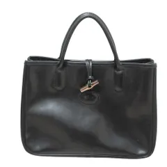 美品 LONGCHAMP ロンシャン ロゾ レザートートバッグ ハンドバッグ ブラック レディース 古着 中古 USED