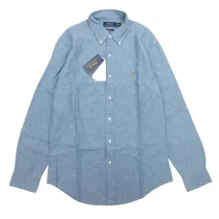 未使用 POLO RALPH LAUREN ポロ ラルフローレン ボタンダウン シャンブレーシャツ ポニー刺繍 長袖 トップス カットソー M ブルー メンズ 古着 中古 USED