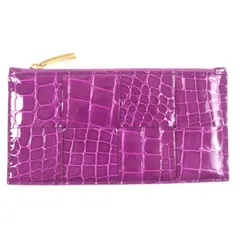 未使用品▼BOTTEGAVENETA ボッテガヴェネタ カセット ロングファスナー カードケース マキシイントレチャート クロコ型押し パテントレザー コインケース パープル ゴールド金具 箱・保存袋付き イタリア製 メンズ