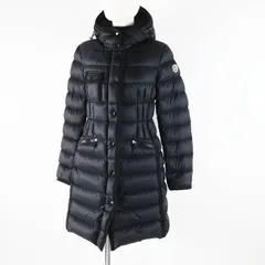 美品◎MONCLER モンクレール HERMINE エルミンヌ 美シルエット ワッペン・フード付き ロング ダウンコート ブラック 0 レディース