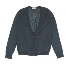 美品 NINA RICCI ニナリッチ 長袖 シアー ニット  カーディガン Vネック アウター M  チャコールグレー レディース 古着 中古 USED