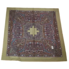 新品同様 YVES SAINT LAURENT ヴィンテージ イヴサンローラン ペイズリー柄 スカーフ YSLロゴ ストール バンダナ ウール シルク混 茶 メンズ レディース 古着 中古 USED