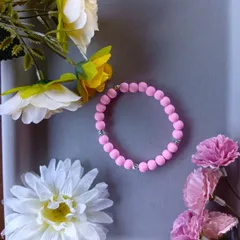 ハンドメイドビーズブレスレット／ピンク×クリア×シルバーパーツ／17cm／ユニセックス