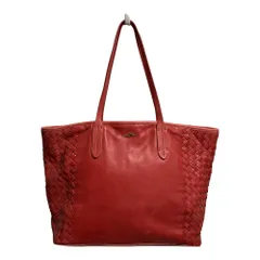 COLE HAAN コールハーン イントレチャート 編み込み レザー トートバッグ レッド レディース 古着 中古 USED