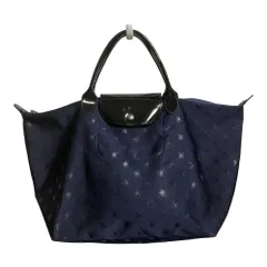 新品同様 Longchamp ロンシャン ルプリアージュ エトワール スタージャガード トートバッグ ハンドバッグ ネイビー レディース 古着 中古 USED