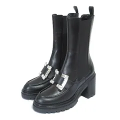 未使用 Sergio Rossi セルジオロッシ SR PRINCE クリスタルビジューバックル サイドゴアブーツ サイズ37 23.5cm相当 ブラック レディース 古着 中古 USED