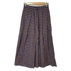 美品 IENA イエナ ギンガムチェック ギャザー フレアスカート 38 ブラウン ブルー レディース 古着 中古 USED