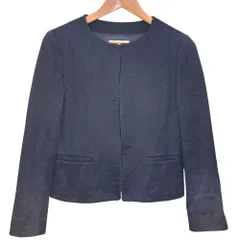 美品 UNTITLED アンタイトル ツイード ノーカラージャケット スカート セットアップ スーツ サイズ2 ネイビー レディース 古着 中古 USED