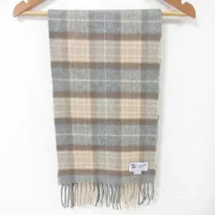 美品 Johnstons of Elgin ジョンストンズオブエルガン チェック カシミヤ100％ フリンジ マフラー ストール グレー ベージュ メンズ レディース 古着 中古 USED