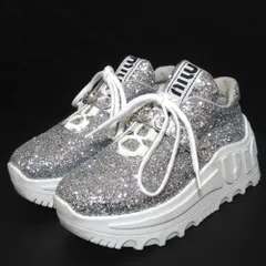 美品 miumiu ミュウミュウ グリッター プラットフォーム スニーカー サイズ35.5 22.5cm相当 シルバーカラー レディース 古着 中古 USED