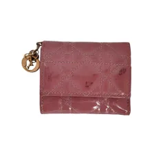 Christian Dior クリスチャンディオール カナージュ ロータスウォレット パテントレザー 三つ折り 財布 ピンク レディース 古着 中古 USED