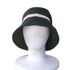 美品 LAURA ASHLEY ローラアシュレイ 柄編み バイカラー バケットハット 帽子 N9808006 ブラック×ホワイト レディース 古着 中古 USED