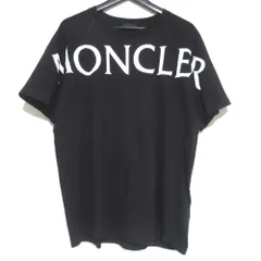 美品 MONCLER モンクレール ラバーロゴワッペン ロゴプリント 半袖 Tシャツ Lサイズ ブラック メンズ 古着 中古 USED