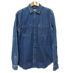 美品 DIESEL ディーゼル ロゴ刺繍 デニムシャツ シャツジャケット L インディゴブルー メンズ 古着 中古 USED