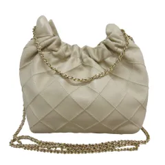 美品 TORY BURCH トリーバーチ フレミング ミニドローストリング チェーンショルダーバッグ ベージュ レディース 古着 中古 USED