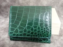 定価28万円 ヘンローン社製 シャイニーグリーン 3つ折り財布 クロコダイル革 木箱付