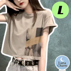 ショート丈 Tシャツ かわいい ストリート ルチャー アースカラー グレー