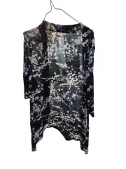 (新品)ブラック 花柄 レディース ロング カーディガン free size