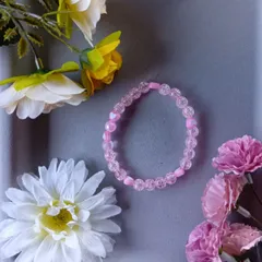 ハンドメイドビーズブレスレット／ピンク×ハートビーズ／18cm／ユニセックス