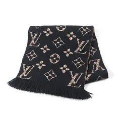 美品★LOUIS VUITTON ルイヴィトン 2019年製 M75885 エシャルプ・ジャイアント モノグラム ジャングル ウール シルク混 レオパード柄 ニットマフラー ブラック ベージュ イタリア製 正規品 レディース