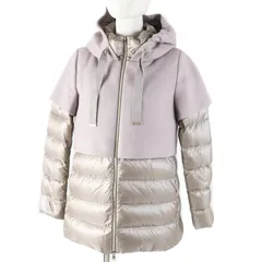 極美品◎Herno ヘルノ 2019年製 PI0983D ウール ナイロン 切り替えデザイン ダウンコート グレー ベージュ 40 イタリア製 正規品 レディース