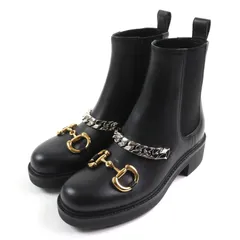 未使用品★GUCCI グッチ 670393 ホースビット チェーン装飾 レザー チェルシーブーツ ブラック 35 箱・保存袋付き イタリア製 レディース
